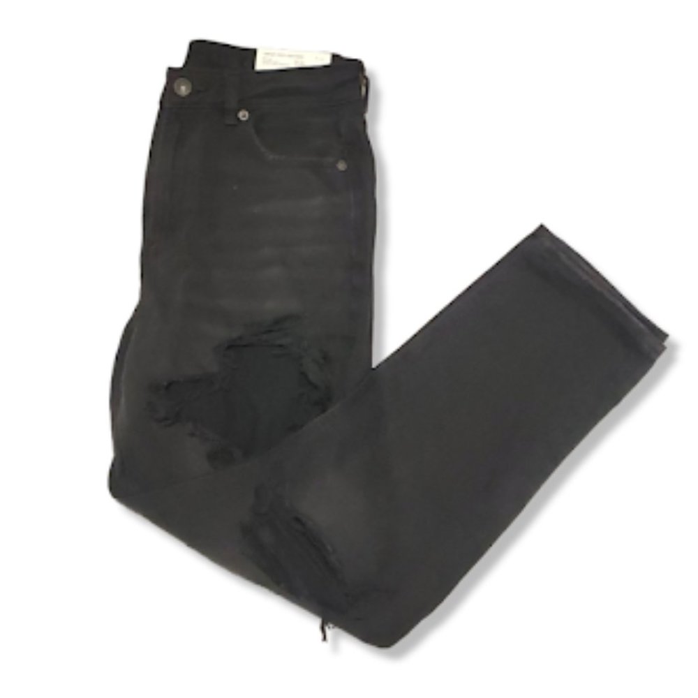 NWT American Eagle Destroyed Black Distressed Mom Jeans- 8